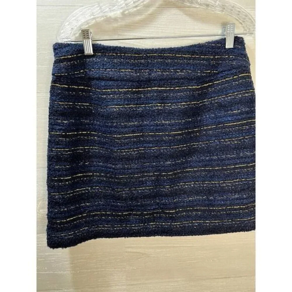 Ann Taylor‎ Loft Size 8 Navy Gold Tweed A-line Skirt